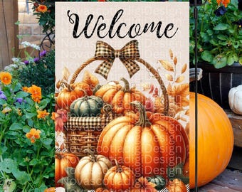 12x18 Gartenflagge Sublimationsdesign, Herbst Kürbisse, Herbst Willkommen Flagge, Herbst Korb Hof Flagge, Digitales Design, PNG