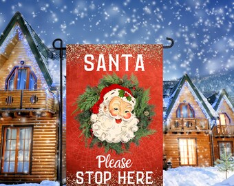 12x18 Garden Flag Sublimation Design, Santa Stop Here  Digital Design, PNG