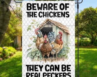 12x18 Garden Flag Sublimation Design, Beware Of The Chickens, Funny Chicken Flag,  Digital Design, PNG