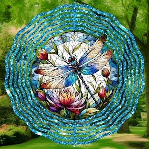 Sublimación Wind Spinner PNG, Diseño Wind Spinner, Libélula y Flores, Descarga Digital