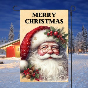12x18 Garden Flag Sublimation Design, Merry Christmas Vintage Santa, Christmas Yard Flag, Digital Design, PNG