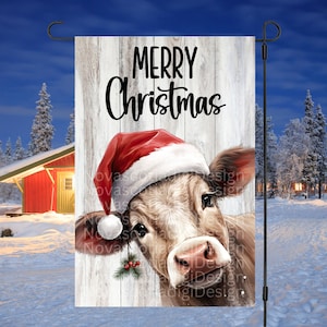 12x18 Garden Flag Sublimation Design, Christmas Cow, Merry Christmas Flag PNG, Christmas Garden Flag, Digital Design, PNG
