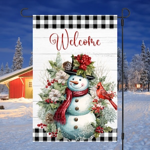 12x18 Garden Flag Sublimation Design, Welcome Flag, Winter Snowman , Digital Design, PNG