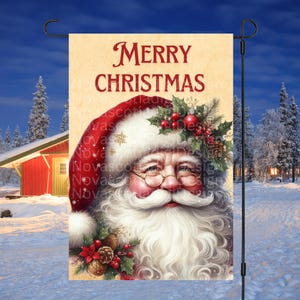 12x18 Garden Flag Sublimation Design, Merry Christmas Vintage Santa, Christmas Yard Flag, Digital Design, PNG