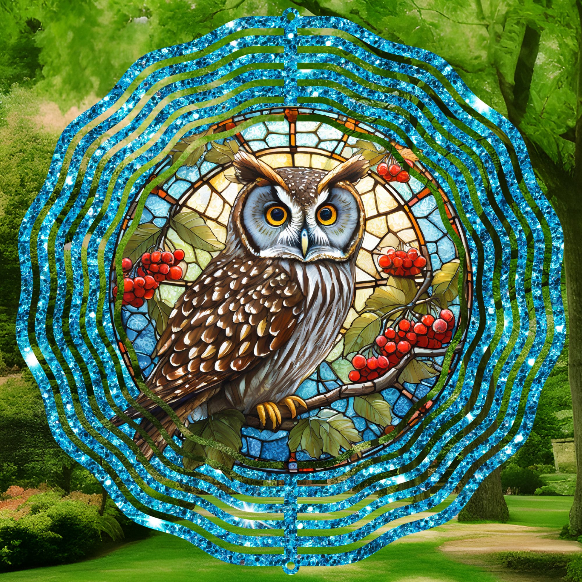Sublimation Wind Spinner PNG, Wind Spinner Design, Owl and Flowers, Digital Download
