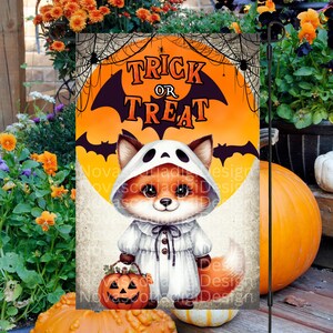 12x18 Garden Flag Sublimation Design, Trick Or Treat, Halloween Fox , Digital Design, PNG