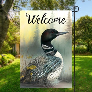 12x18 Garden Flag Sublimation Design, Welcome , Loon In Water, Digital Design, PNG