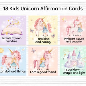Cartes d'affirmation de la licorne pour enfants - affirmations positives à imprimer pour enfants, licornes magiques, encouragements quotidiens et renforcement de l'estime de soi
