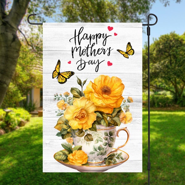 12x18 Garden Flag Sublimation Design, Floral Teacup, Happy Mother's Day Digital Design, PNG