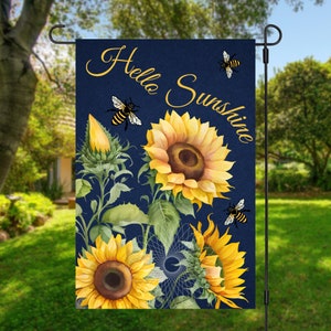 12x18 Garden Flag Sublimation Design, Sunflowers and Bees, Hello Sunshine, Digital Design, PNG