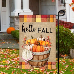12x18 Garden Flag Sublimation Design, Hello Fall, Fall Garden Flag, Yard Flag Design, Fall Flag Design, Digital Design, PNG