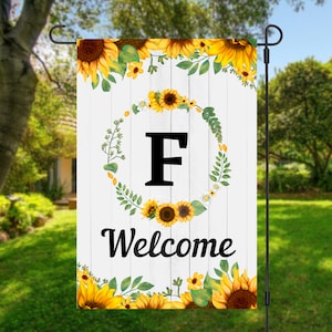 Diseño de sublimación de bandera de jardín 12x18, Girasoles de bienvenida, Inicial de la familia, Diseño digital, PNG