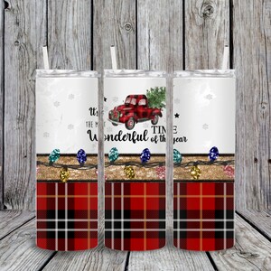 20 oz. Skinny Tumbler, Sublimation Design Template, Straight Wrapped Design, Digital Download, PNG, Christmas Red Truck