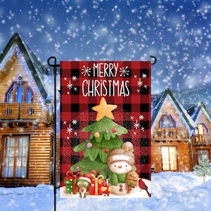 12x18 Garden Flag Sublimation Design, Merry Christmas, Christmas Snowman and Tree , Digital Design, PNG