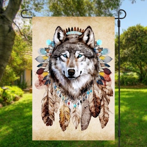 12x18 Garden Flag, Sublimation Design, Native American Wolf, Digital Design, Garden Flag PNG