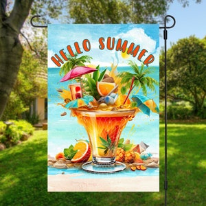 12x18 Garden Flag Sublimation Design, Hello Summer, Beach Flag,  Digital Design, PNG