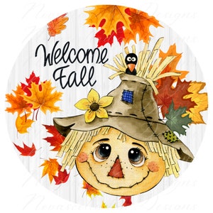 Fall Scarecrow Round Digital Design, High Resolution PNG For Round Wreath, Sublimation Sign