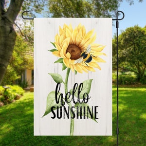 12x18 Garden Flag Sublimation Design, Sunflower and Bee, Hello Sunshine, Digital Design, PNG