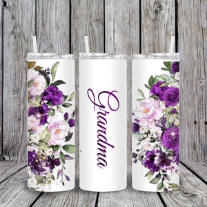 20 oz. Skinny Tumbler, Sublimation Design Template, Straight Wrapped Design, Digital Download, PNG, Grandma, Flowers