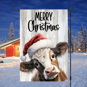 12x18 Garden Flag Sublimation Design, Christmas Cow, Merry Christmas Flag PNG, Christmas Garden Flag, Digital Design, PNG
