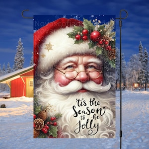 12x18 Garden Flag Sublimation Design, Merry Christmas Vintage Santa, Christmas Yard Flag, Digital Design, PNG