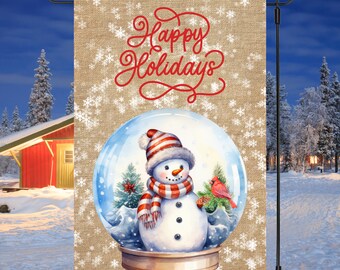 12x18 Garten Flagge Sublimation Design, Frohe Feiertage, Schneemann In Schneekugel, digitales Design, PNG