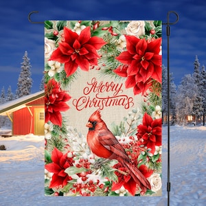 12x18 Garten Flagge Sublimation Design, Weihnachtskardinal, Frohe Weihnachten, Digital Design, PNG