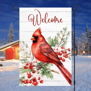 12x18 Garten Flagge Sublimation Design, Weihnachtskardinal Willkommen, Digital Design, PNG