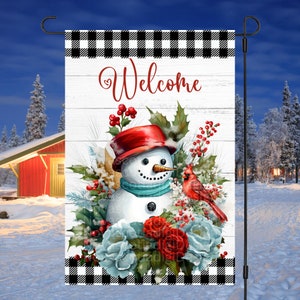 12x18 Garden Flag Sublimation Design, Welcome Flag, Winter Snowman , Digital Design, PNG