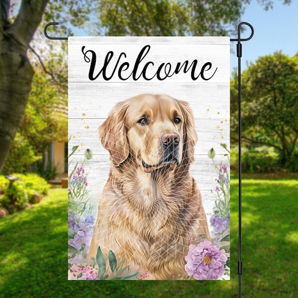 12x18 Garden Flag Sublimation Design, Golden Retriever, Dog, Welcome, Digital Design, PNG