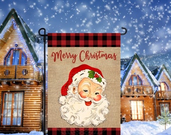 12x18 Garten Flagge Sublimation Design, Frohe Weihnachten Vintage Weihnachtsmann, Digital Design, PNG