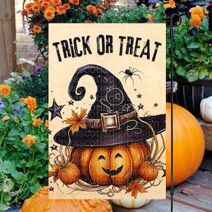 12x18 Garden Flag. Sublimation Design, Trick Or Treat, Halloween Welcome Flag, Halloween Pumpkin Flag, Digital Design, Fall Garden Flag, PNG
