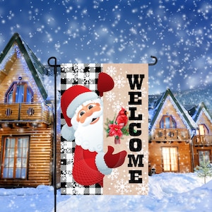 12x18 Garden Flag Sublimation Design, Welcome Santa and Cardinal, Digital Design, PNG