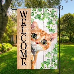 12x18 Garden Flag Design, Peeking Cat Welcome Flag, Funny Welcome Flag, Sublimation Garden Flag Design, Welcome Flag, Digital Download, PNG