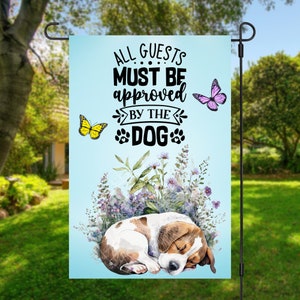 12x18 Garden Flag Sublimation Design, All Guests Must Be Approved By The Dog, Cute Dog Flag, Digital Design, PNG