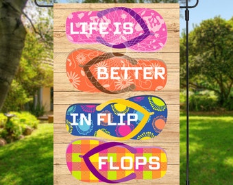 12x18 Garden Flag Sublimation Design, Life Is Better In Flip Flops, Digital Design, PNG