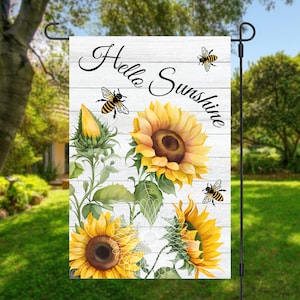 12x18 Garden Flag Sublimation Design, Sunflowers and Bees, Hello Sunshine, Digital Design, PNG
