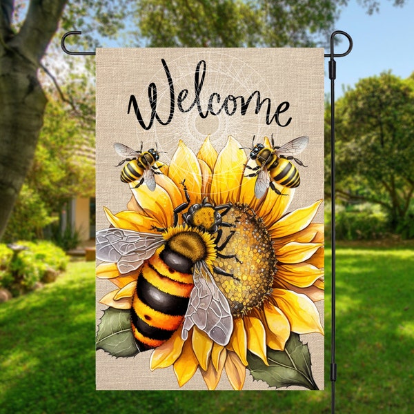 12x18 Garden Flag Sublimation Design, Sunflowers and Bees, Welcome, Digital Design, PNG