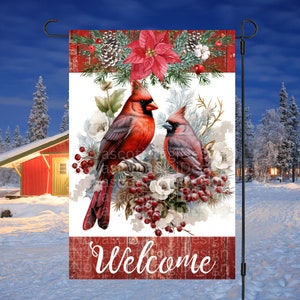 12x18 Garten Flagge Sublimation Design, Weihnachtskardinäle, Willkommensflagge, digitales Design, PNG