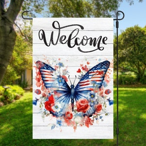 12x18 Giardino Bandiera Sublimazione Design, Bandiera Americana Farfalla, Benvenuto , Digital Design, PNG