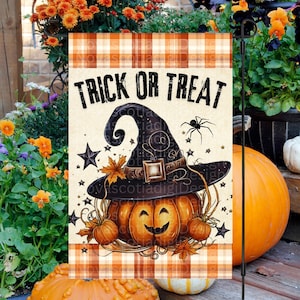 12x18 Garden Flag. Sublimation Design, Trick Or Treat, Halloween Welcome Flag, Halloween Pumpkin Flag, Digital Design, Fall Garden Flag, PNG