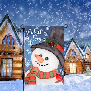 12x18 Garden Flag Sublimation Design, Let It Snow Snowman and Cardinal , Digital Design, PNG
