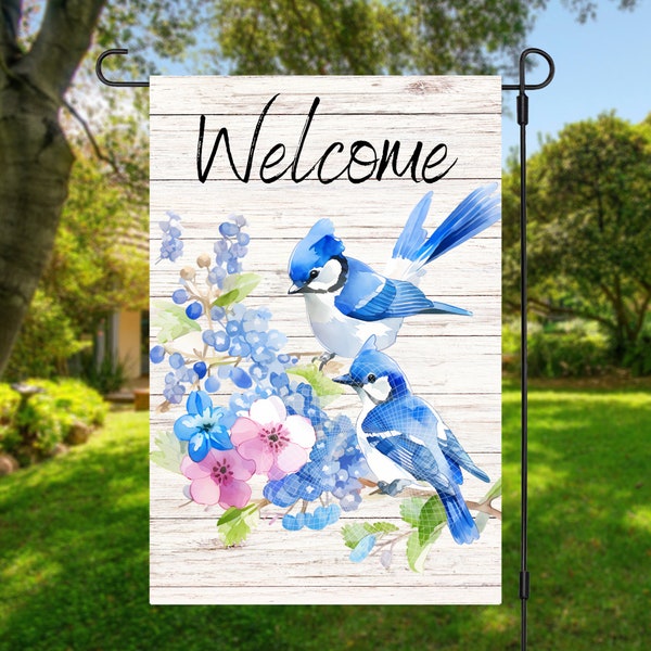 12x18 Garden Flag Sublimation Design, Blue Jay Welcome , Digital Design, PNG