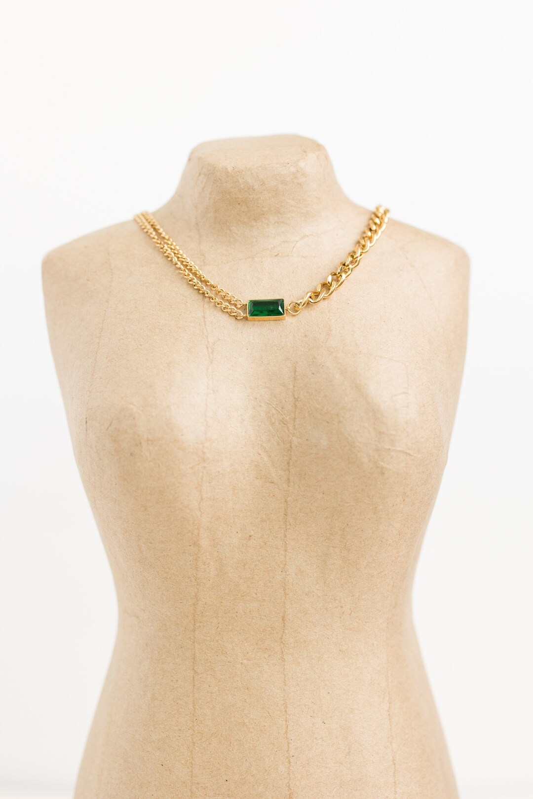 Emerald Green Necklace Solid Gold Chain Green Stone Necklace Etsy