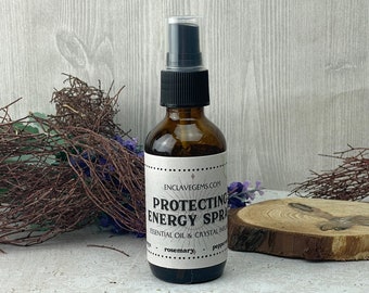 Protection Aura Spray Protecting Smudge Spray Energy Healing Energy Cleansing Aromatherapy Spray Crystal Infused Essential Oil Infused Mist