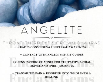 Printable Angelite Crystal Information Card Crystal Meaning Cards Download PDF PNG Gemstone Properties Card Gemstone Information Download