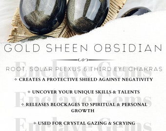 Printable Gold Sheen Obsidian Crystal Information Card Crystal Meaning Cards Download PDF PNG Gemstone Properties Card Gemstone Information