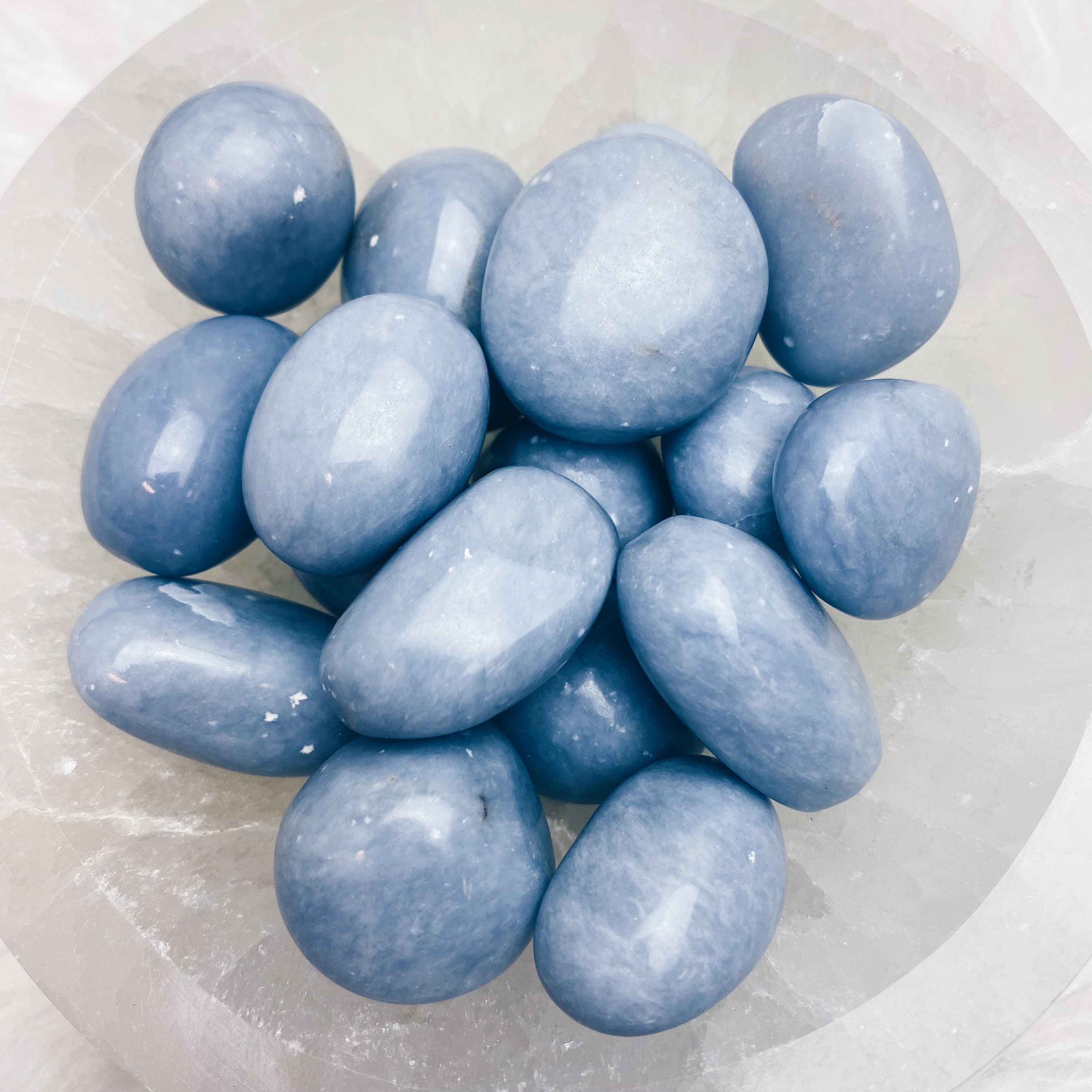 Angelite Tumbled Stone Blue Crystal Tumbles Angelite Meditation Tool ...
