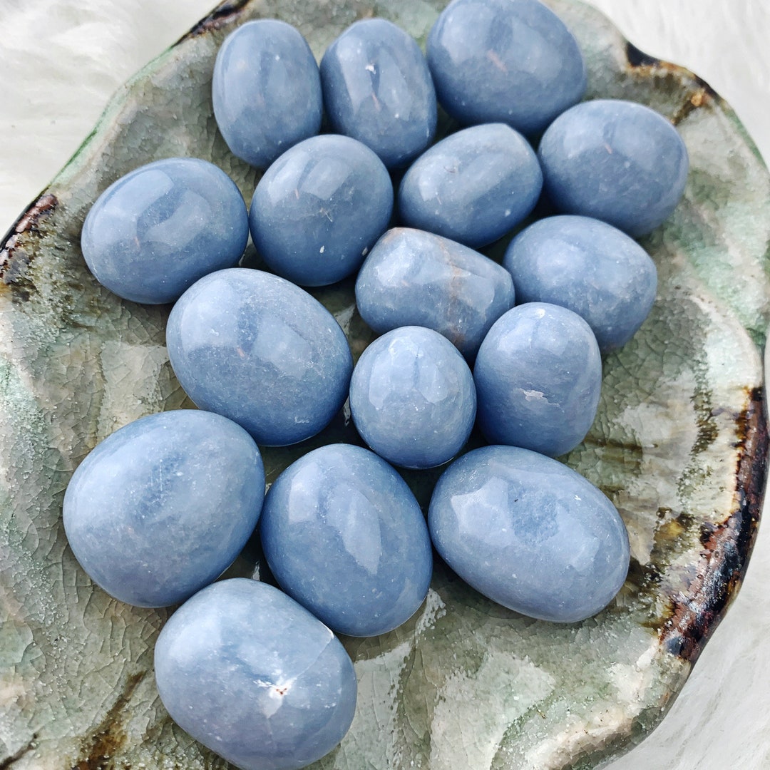 Angelite Tumbled Stone Blue Crystal Tumbles Angelite Meditation Tool ...