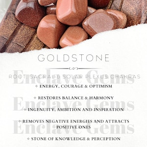 Tarjeta de información de cristal Goldstone imprimible Tarjetas de significado de cristal Descargar PDF PNG Tarjeta de propiedades de piedras preciosas Descarga de información de piedras preciosas
